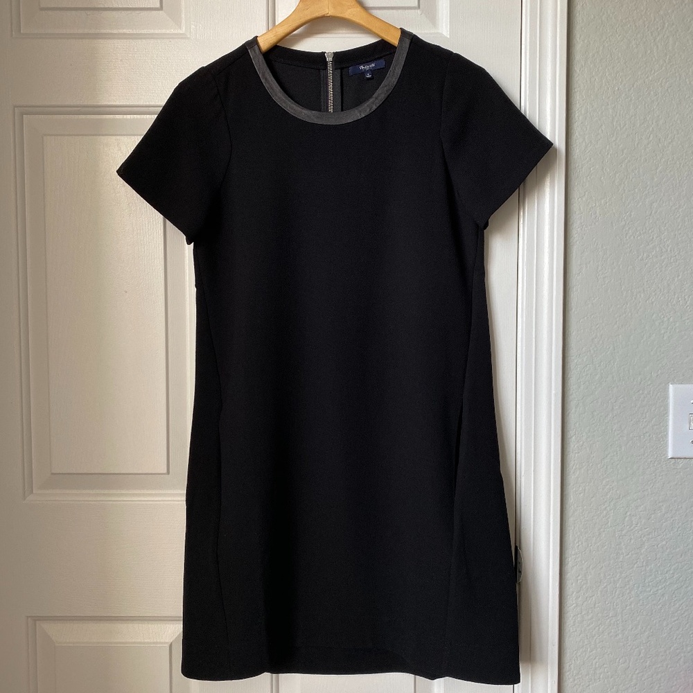 Madewell Black Leather-Trim Shift Dress